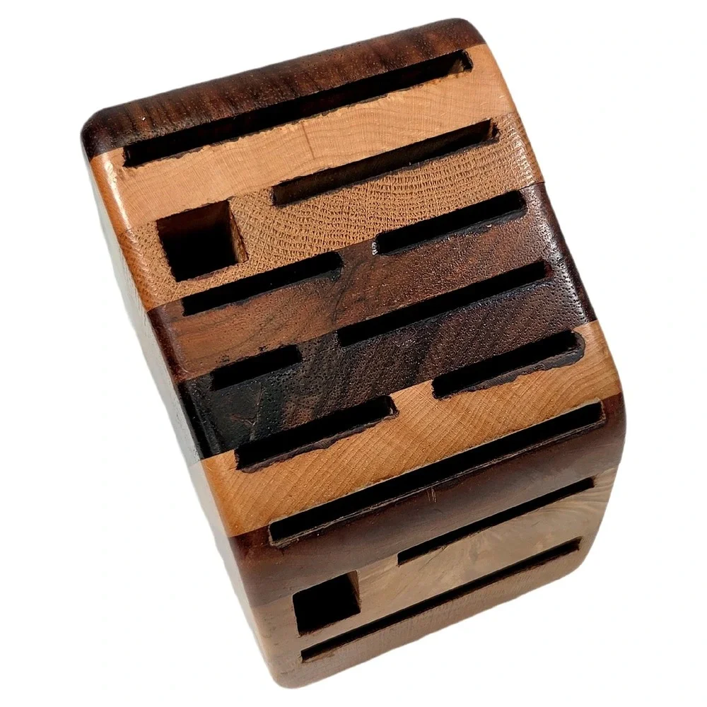 David Levy‎ Artisan Striped Hardwood Knife Block Kitchen Storage Excellent